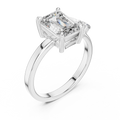 Rose gold 2 CT lab grown diamond emerald cut ring with asymmetric accents, front view — Luzora Jewels