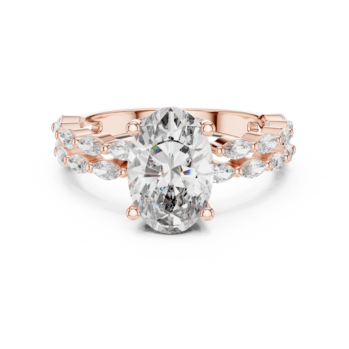 2 CT Oval Cut Marquise Band Diamond Ring