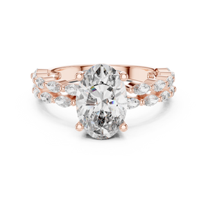 2 CT Oval Cut Marquise Band Diamond Ring