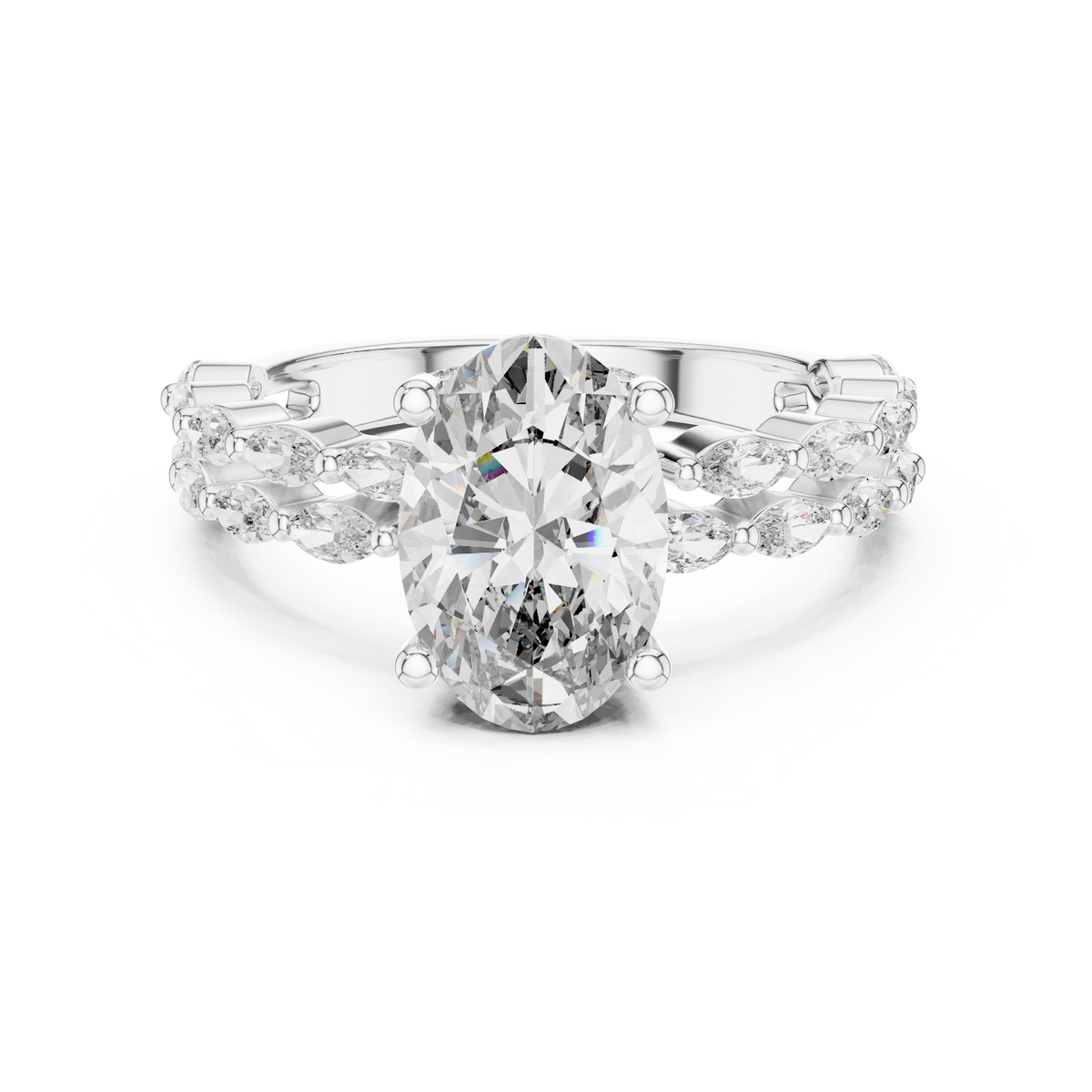 2 CT Oval Cut Marquise Band Diamond Ring