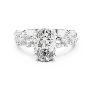 2 CT Oval Cut Marquise Band Diamond Ring