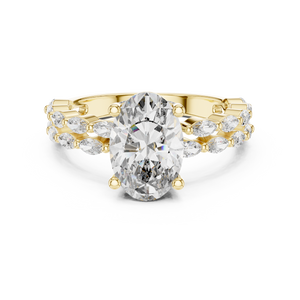 2 CT Oval Cut Marquise Band Diamond Ring
