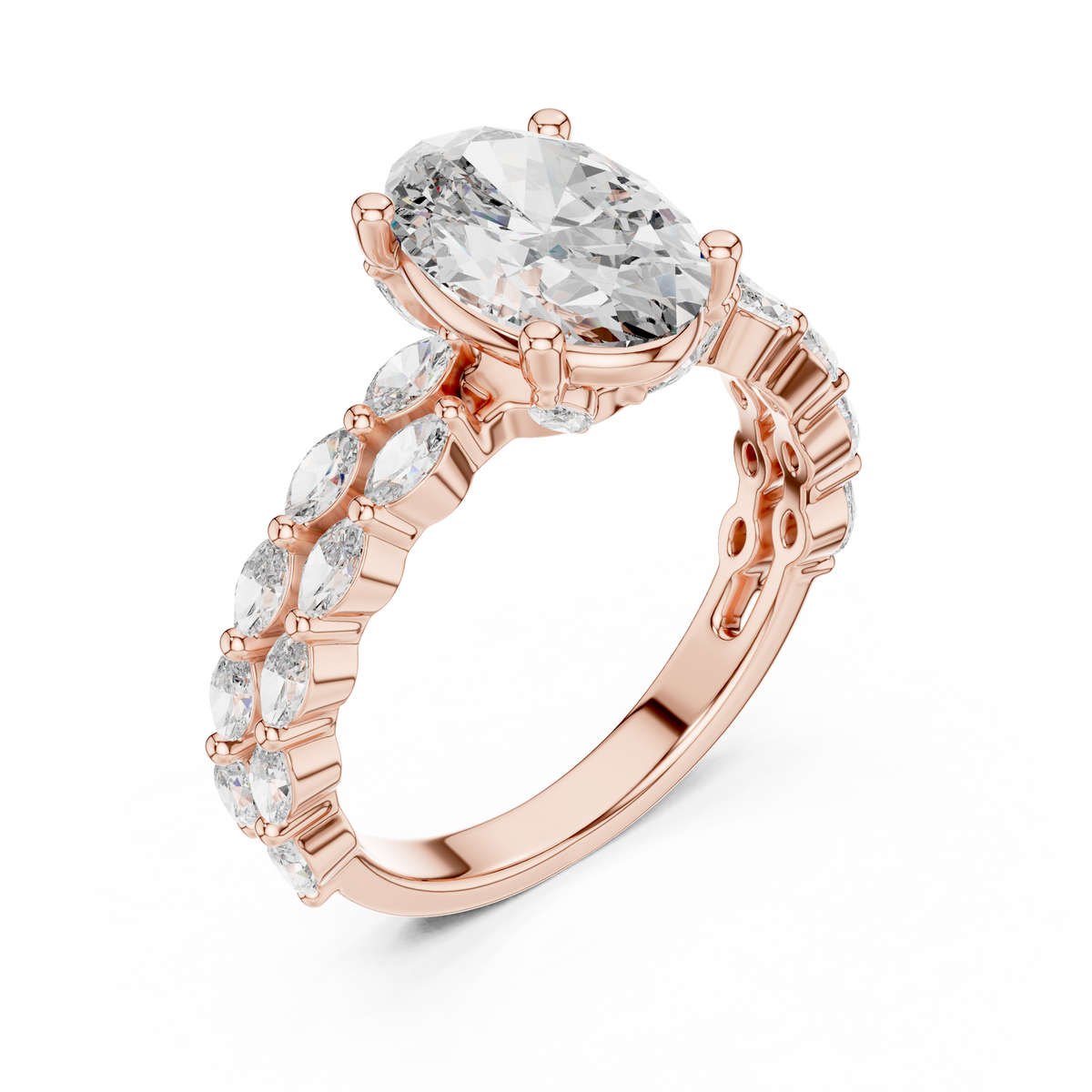 2 CT Oval Cut Marquise Band Diamond Ring