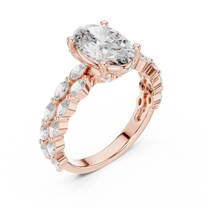 2 CT Oval Cut Marquise Band Diamond Ring