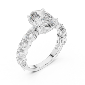 2 CT Oval Cut Marquise Band Diamond Ring