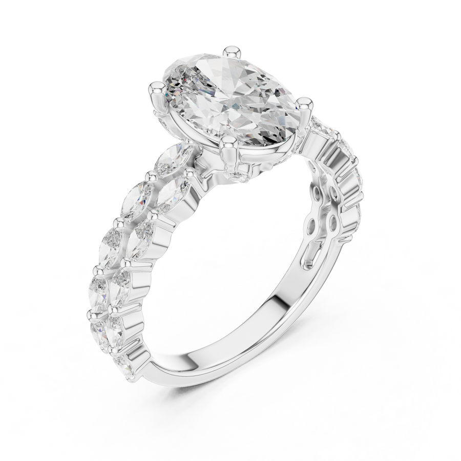 2 CT Oval Cut Marquise Band Diamond Ring