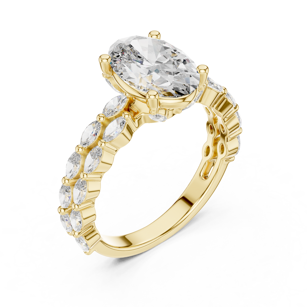 2 CT Oval Cut Marquise Band Diamond Ring