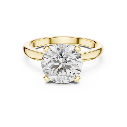 White gold lab grown diamond round cut double-prong solitaire ring, angled view — Luzora Jewels