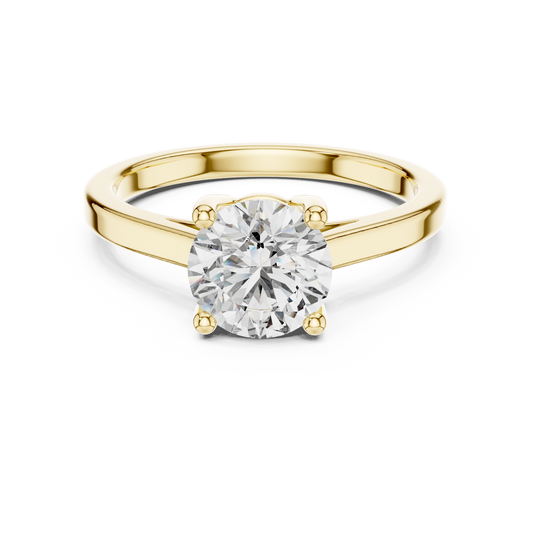 White gold lab grown diamond round cut double-prong solitaire ring, angled view — Luzora Jewels