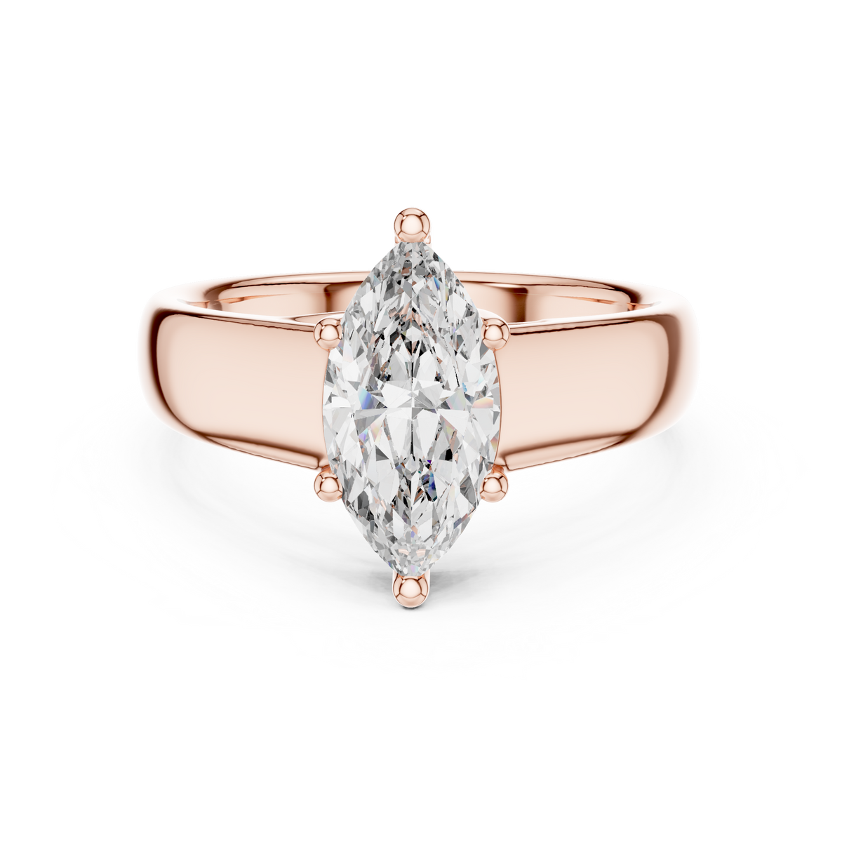 White gold 2 CT lab grown diamond marquise cut solitaire ring, front view — Luzora Jewels