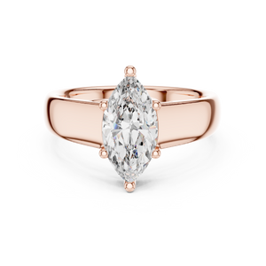 White gold 2 CT lab grown diamond marquise cut solitaire ring, front view — Luzora Jewels