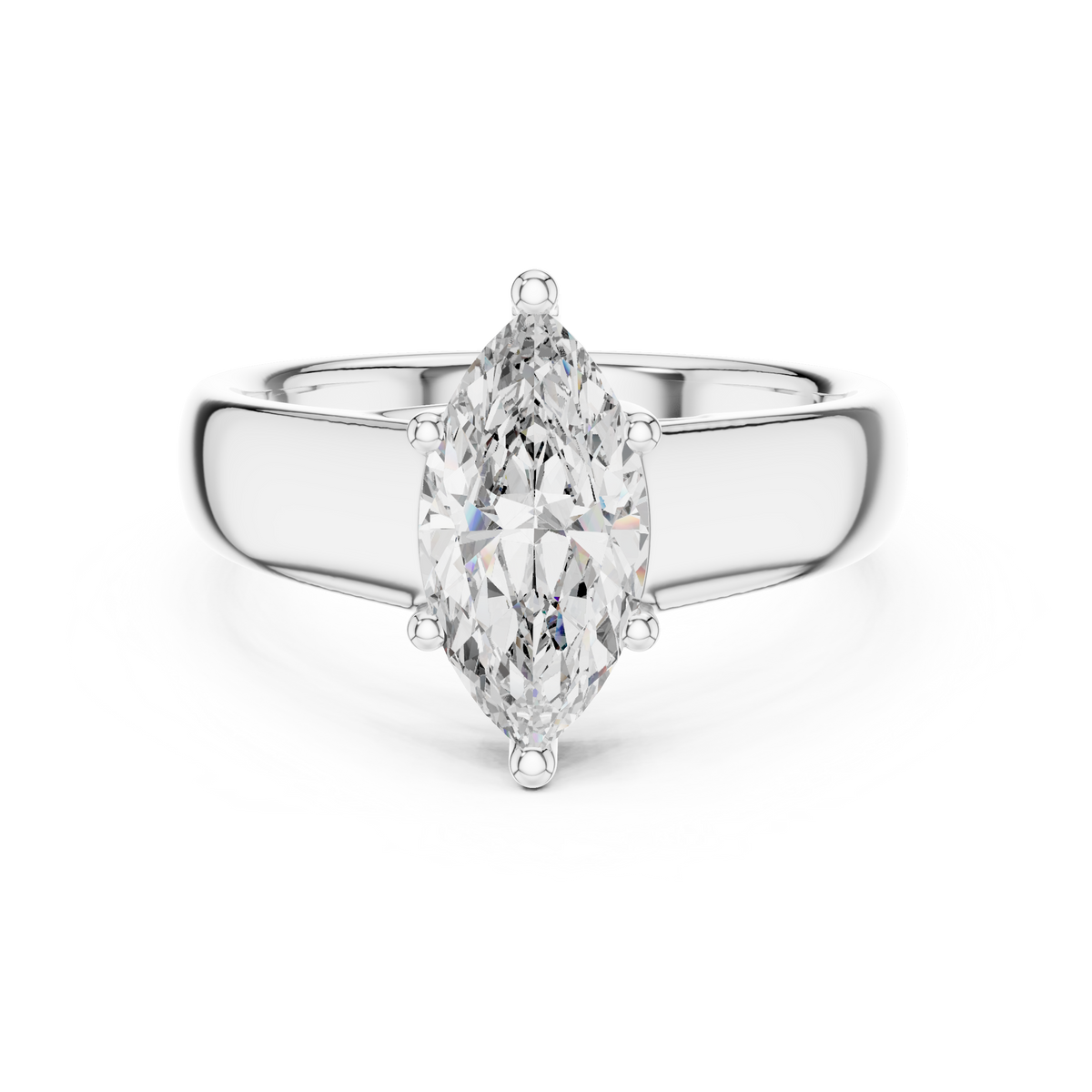 Rose gold lab grown diamond marquise cut solitaire ring, angled view — Luzora Jewels
