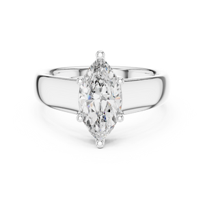 Rose gold lab grown diamond marquise cut solitaire ring, angled view — Luzora Jewels