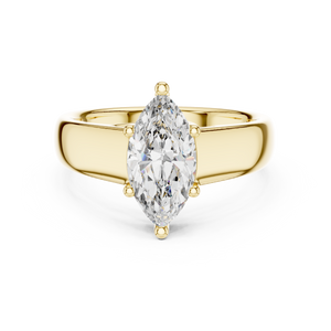 White gold lab grown diamond marquise cut solitaire ring, angled view — Luzora Jewels