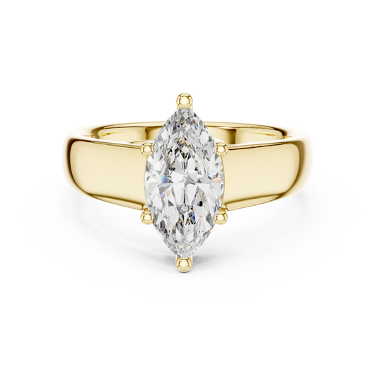 White gold lab grown diamond marquise cut solitaire ring, angled view — Luzora Jewels
