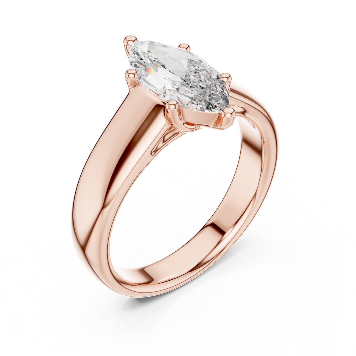 Yellow gold 2 CT lab grown diamond marquise cut solitaire ring, front view — Luzora Jewels