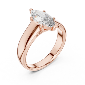 Yellow gold 2 CT lab grown diamond marquise cut solitaire ring, front view — Luzora Jewels