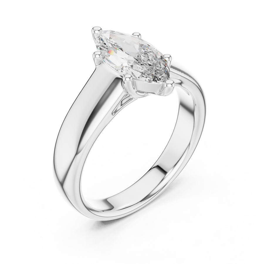 Rose gold 2 CT lab grown diamond marquise cut solitaire ring, front view — Luzora Jewels