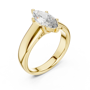 Yellow gold lab grown diamond marquise cut solitaire ring, angled view — Luzora Jewels