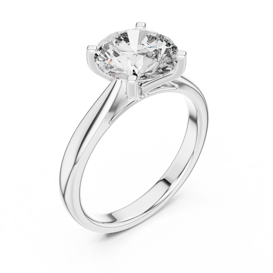 White gold lab grown diamond round cut solitaire ring, angled view — Luzora Jewels