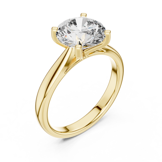 Yellow gold lab grown diamond round cut solitaire ring, angled view — Luzora Jewels