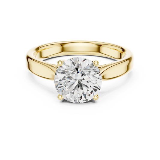 White gold lab grown diamond round cut cathedral solitaire ring, angled view — Luzora Jewels