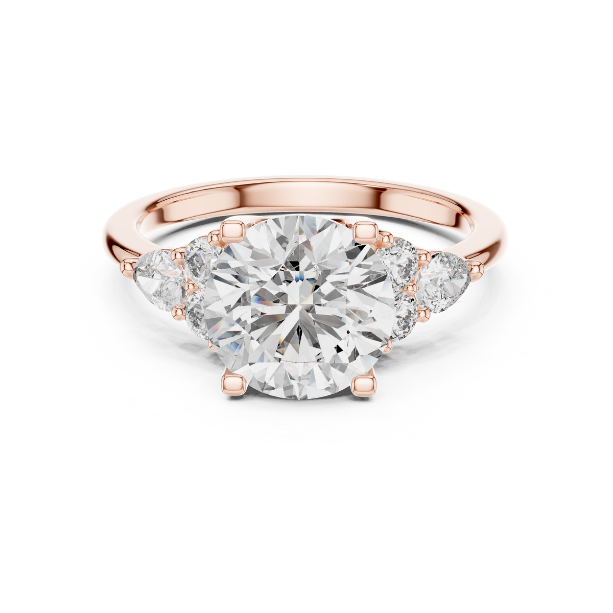 2.5 CT Round Diamond Ring with Pear Accents