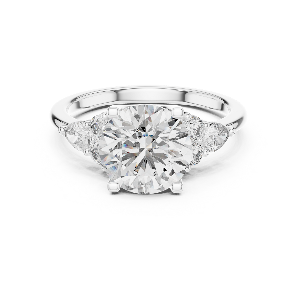 2.5 CT Round Diamond Ring with Pear Accents