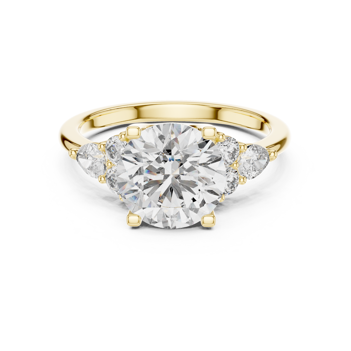 2.5 CT Round Diamond Ring with Pear Accents