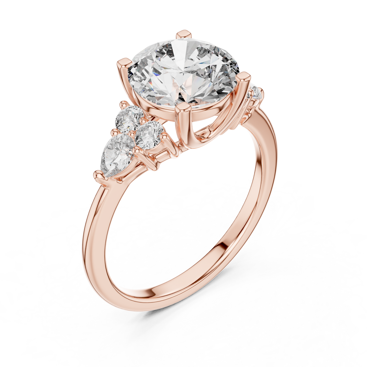 2.5 CT Round Diamond Ring with Pear Accents