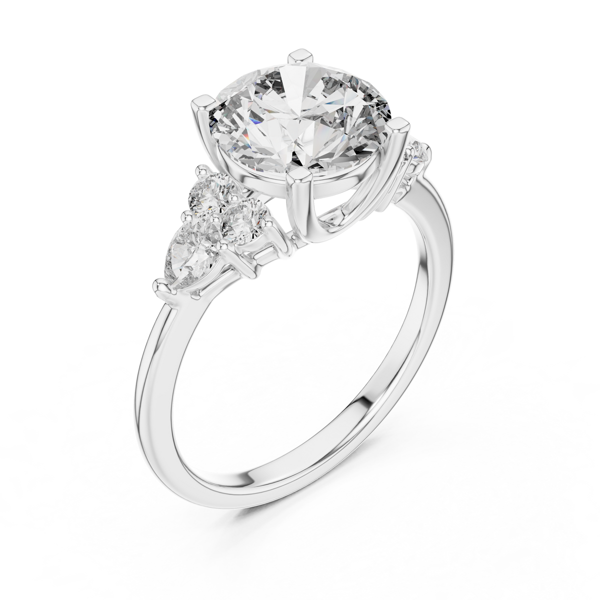 2.5 CT Round Diamond Ring with Pear Accents