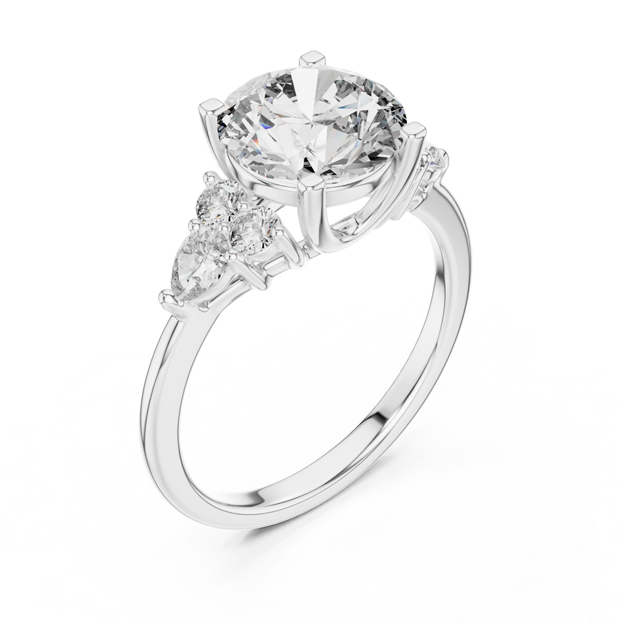 2.5 CT Round Diamond Ring with Pear Accents