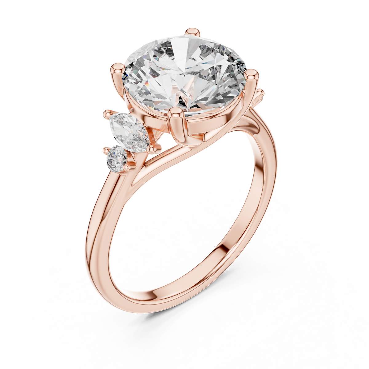 3.5 CT Round Diamond Ring with Marquise Accents