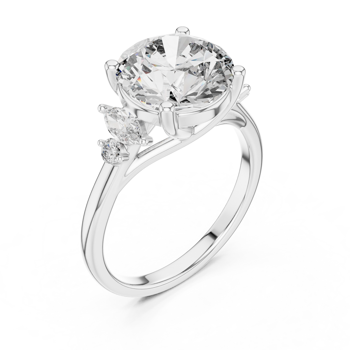 3.5 CT Round Diamond Ring with Marquise Accents