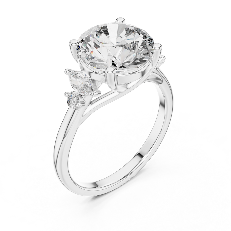 3.5 CT Round Diamond Ring with Marquise Accents
