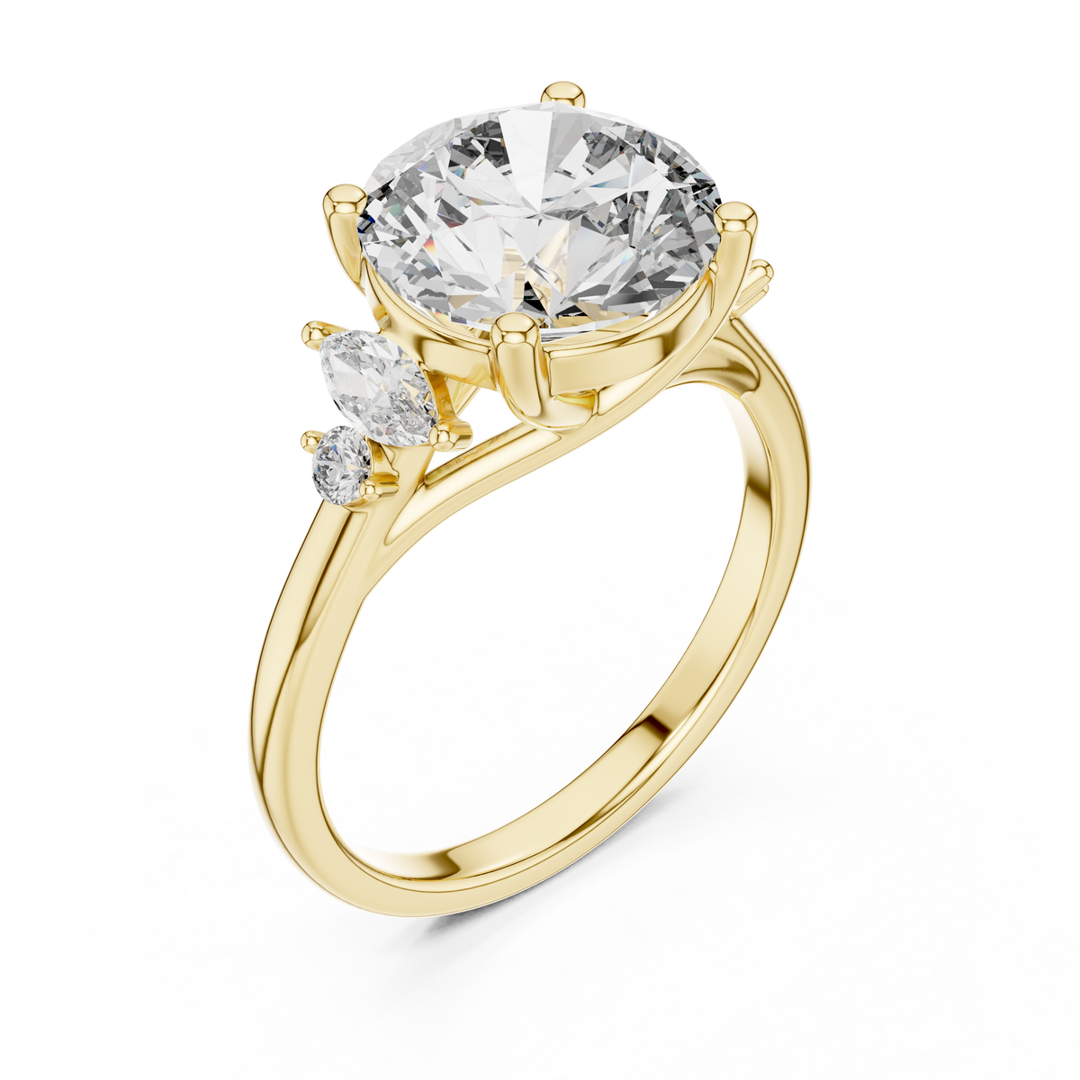 3.5 CT Round Diamond Ring with Marquise Accents