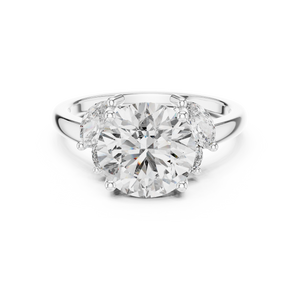 White gold 3 CT lab grown diamond round cut ring with marquise accents, front view — Luzora Jewels