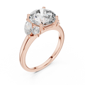 Yellow gold 3 CT lab grown diamond round cut ring with marquise accents, front view — Luzora Jewels