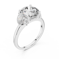 Rose gold 3 CT lab grown diamond round cut ring with marquise accents, front view — Luzora Jewels