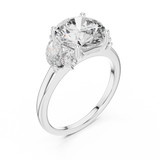 Rose gold 3 CT lab grown diamond round cut ring with marquise accents, front view — Luzora Jewels