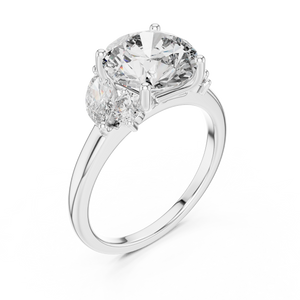 Rose gold 3 CT lab grown diamond round cut ring with marquise accents, front view — Luzora Jewels