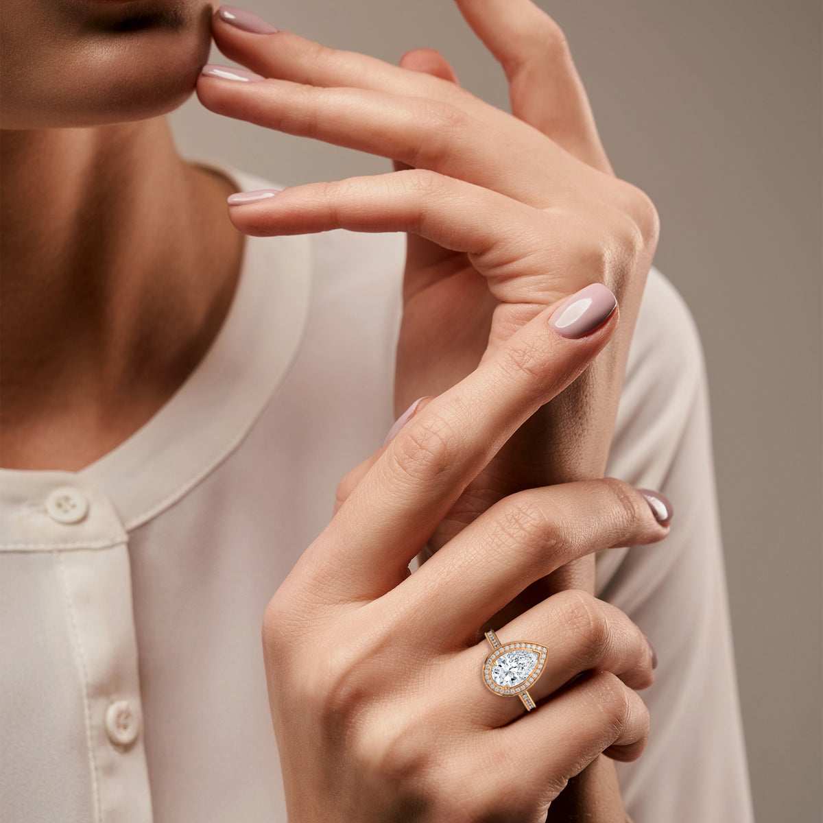 2 Carat Pear Cut Lab Grown Diamond Engagement Ring in White Gold – Halo | Luzora Jewels