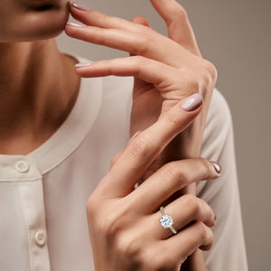 2 Carat Round Cut Lab Created Diamond French Pavé Band Engagement Ring – Side View | Luzora Jewels