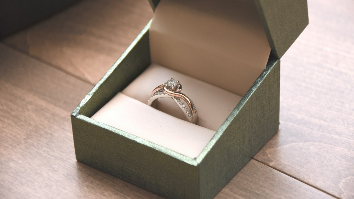 Lab-grown diamond jewellery gift, photographed in a dark, softly lit setting