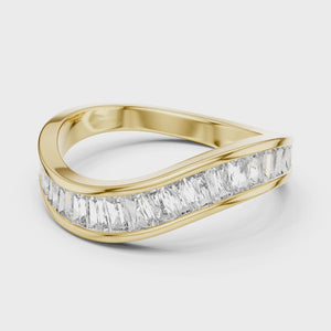 0.9 CT Baguette Wave Lab Grown Diamond Wedding Band in yellow gold — 360 spin video by Luzora Jewels