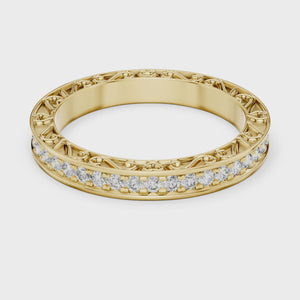 360 degree video of 0.5 CTW round filigree lab grown diamond eternity wedding band