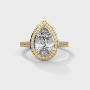 2 Carat Pear Cut Lab Grown Diamond Engagement Ring – 360° Video, Halo | Luzora Jewels