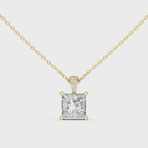 360-degree video of 2 CT princess cut lab grown diamond solitaire pendant in yellow gold
