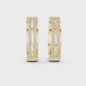 Video of yellow gold lab grown diamond double row hoop earrings