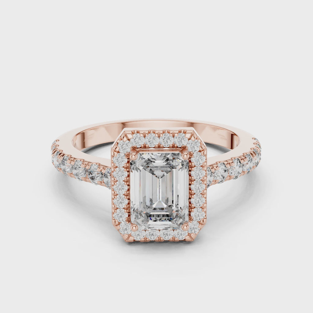 Emerald Cut Lab Grown Diamond Halo Ring